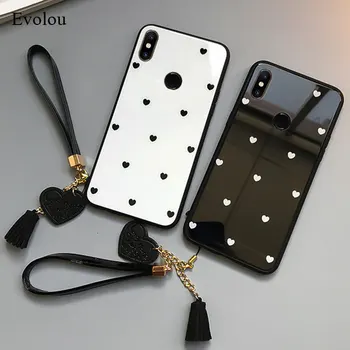 

For Xiaomi Redmi Note 8 Pro S2 5A 5 Plus 6A 7 Pro 4X 8A Case Tempered Glass Love Heart Back Cover Tassel Lanyard For Note 7 Pro