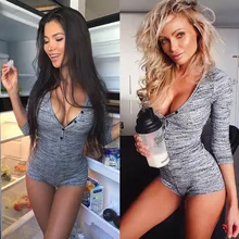 Женский сексуальный хлопковый комбинезон с v-образным вырезом и длинным рукавом, осенняя одежда, сексуальный тонкий короткий хлопковый трикотажный комбинезон бодикон