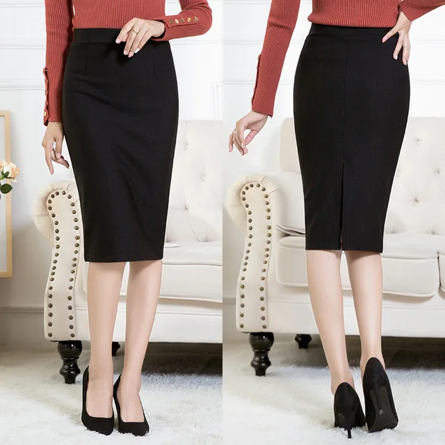 

Юбка-карандаш Женская средней длины с завышенной талией и разрезом