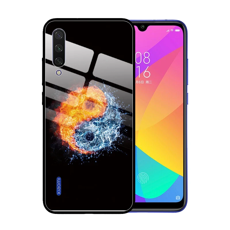 

Flame Fire Tai Chi Heart Tempered Glass Case for Xiaomi Mi 9 9T CC9 CC9E Pro SE 8 Lite Mi Mix 3 A3 Lite A2 A1 6X POCO F1