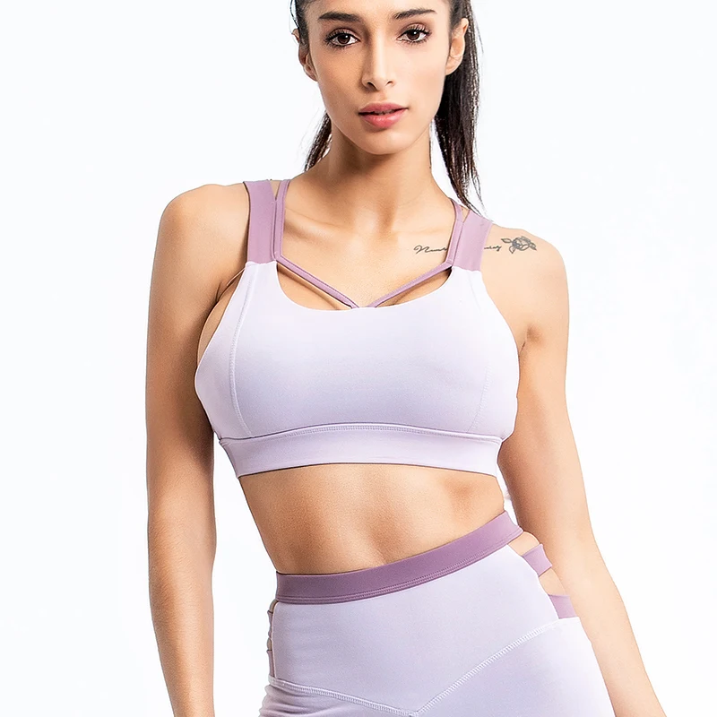 Yoga Sports Bra Woman Fitness Tank Shockproof Running Gym Yoga Underwear Fashion Sexy Contrast Color Stitching Sports Bra