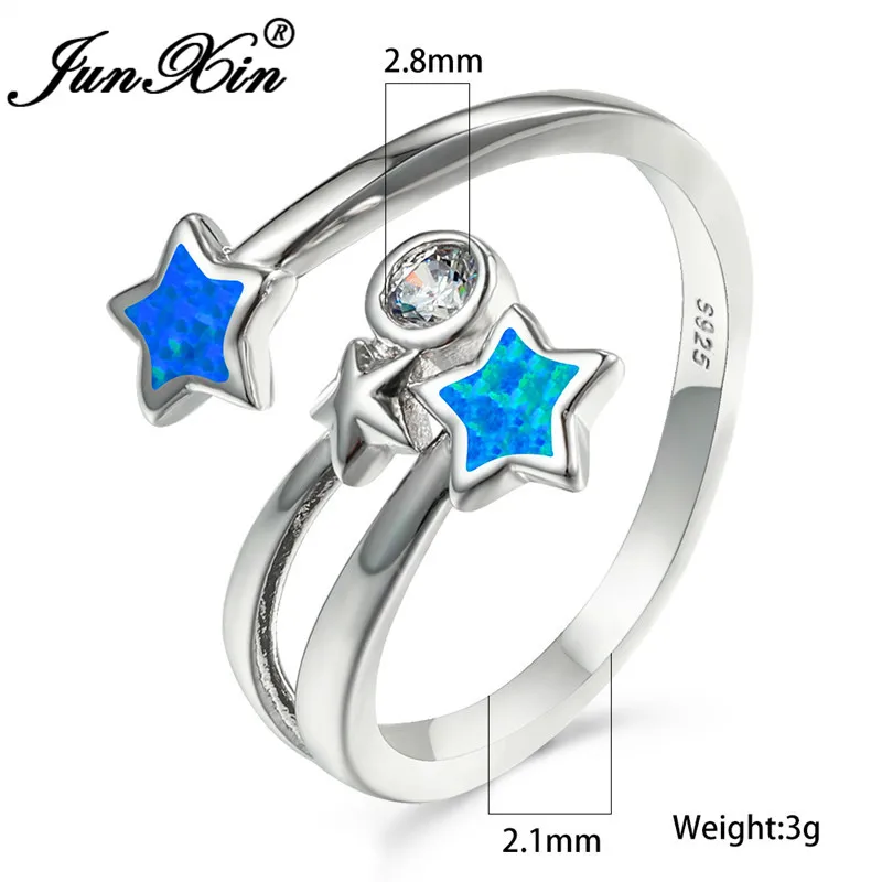 Cute Star Ring 925 Silver Color Blue Fire Opal Rings For Women Open Wedding Bands Zircon Dainty Engagement Ring Finger Jewelry