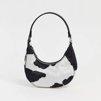 

British niche design mini cow pattern crescent bag female 2020 new shoulder and armpit portable chain messenger bag