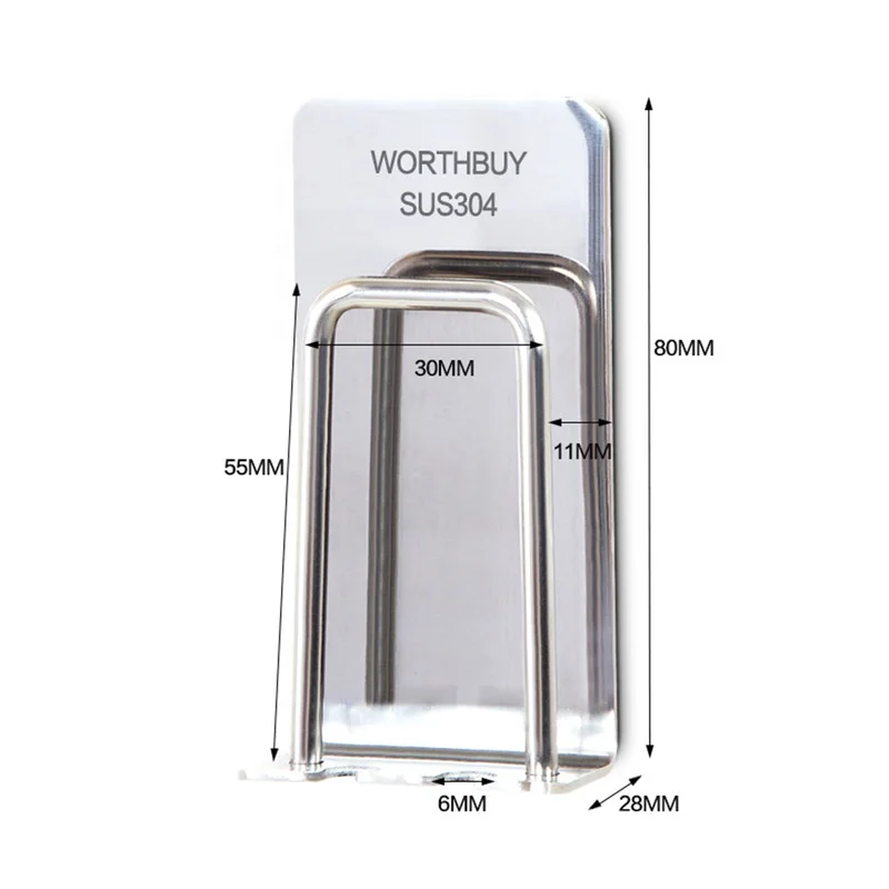 Stainless Steel Toothbrush Holder Organizer Hook Self-adhesive Toothbrush Holder Wall Mount Tooth Brush Mug Bathroom Supplies