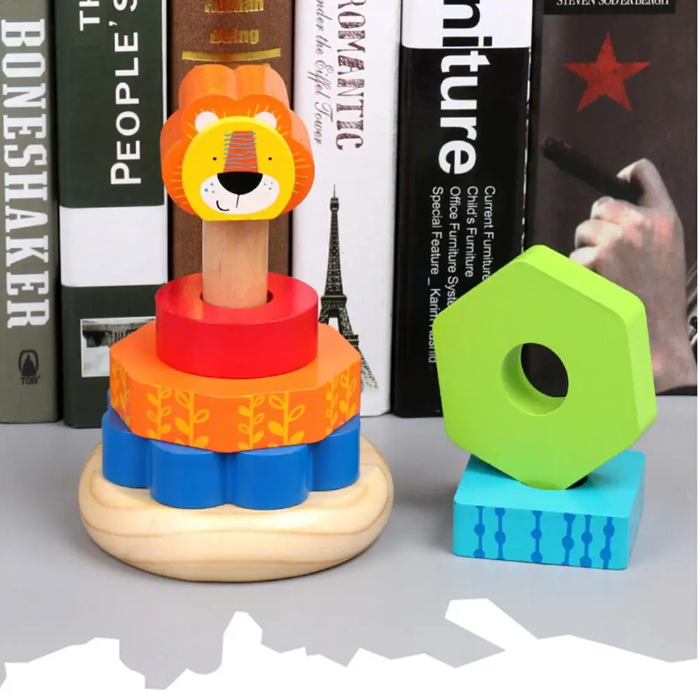 Colorful Забавные животные Радуга укладки башни барабанные игрушки высокого качества деревянные игрушки для детей Красочные радужные строительные блоки строительные игры - Цвет: Colorful
