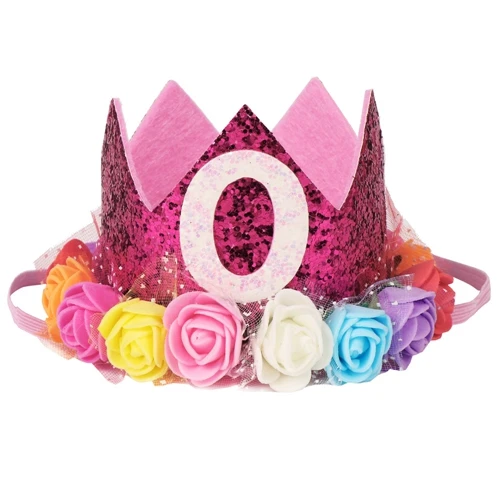 1pc Happy Birthday Party Hats Decor Cap Hat Princess Crown 1st 2nd 3rd Year Old Number Baby Kids Hair Accessory Birthday Toys - Цвет: Rose red   0