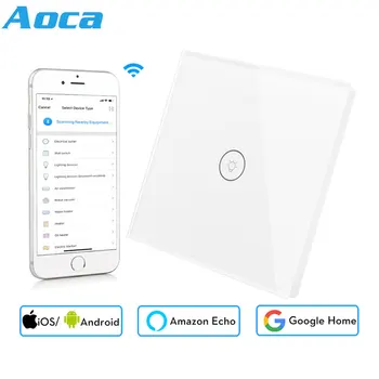 

Wifi Smart Wall Touch Switch EU Socket 1 Gang Glass Panel APP Remote Control work with Google Home and Alexa for Smart Life