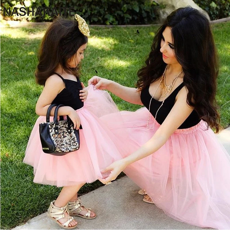 Mom and Daughter Dress Patchwork Mesh Princess Dress Family Look girls dress matching outfit
