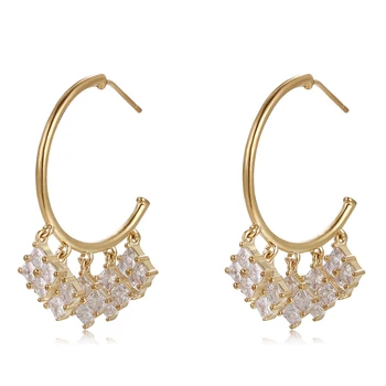 

2020 NEW Zircon Clear CZ Champagne Gold Color Earrings Cubic Zirconia Square Jewelry for Women Girls Gift Dropshipping Wholesale