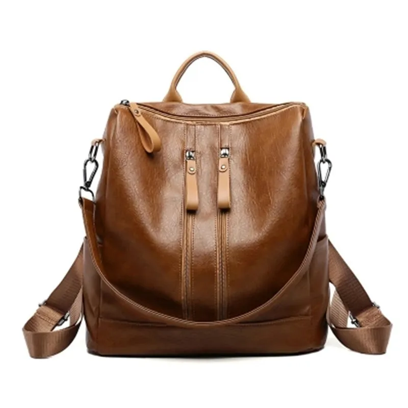 

Women's Large-Volume Backpack 2019 New Style Europe And America Versatile Hide Substance Backpack Soft Leather School Bag on Beh
