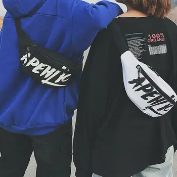 

Women Men Waist Pack Fashion Waist Belt Bags Canvas Chest Handbag Hip Hop Shoulder Waist Bags