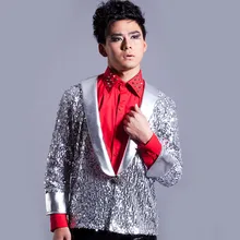 Личность Мужской певец и ведущий Тонкий Блестки с длинным рукавом серебряный костюм ночной клуб сценическое представление джаз танец мужская куртка DWY2706