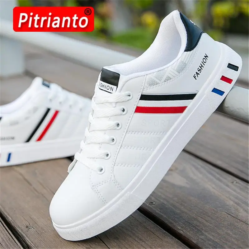 Men Casual Shoes Fashion White Vulcanized Sneakers Pu Leather Autumn