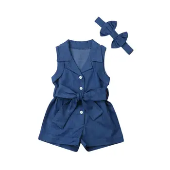 

1-6Years Summer Kids Baby Girl Denim Sleeveless Romper Toddler Overalls Jumpsuit 2PCS Outfits Set