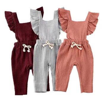 

2020 Cute Newborn Baby Girls Ruffle Cotton Romper Jumpsuit Clothes Princess Fly Sleeve Lace Up Kids Children Outfits Sunsuit