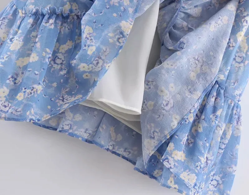 Boho шикарное Смешанное Платье с принтом пышные рукава v-образным вырезом платья гофрированное дно хиппи мини платье Женская одежда летние платья