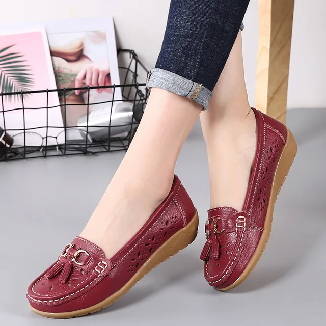 Sneakers Women Flats Summer Women Genuine Leather Shoes with Low Heels Slip on Casual Flat Shoes Women Loafers Soft Nurse Shoes 3