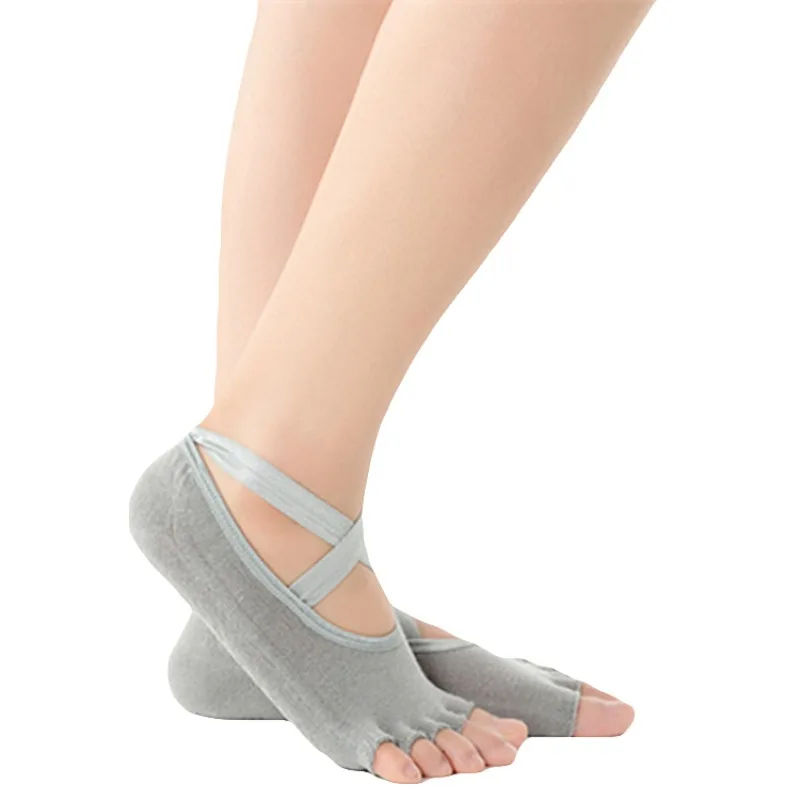 Yoga Socks Cotton Professional Non-Slip Sports Socks Toeless Anti-friction Instep Cross Ballet Backless Sock