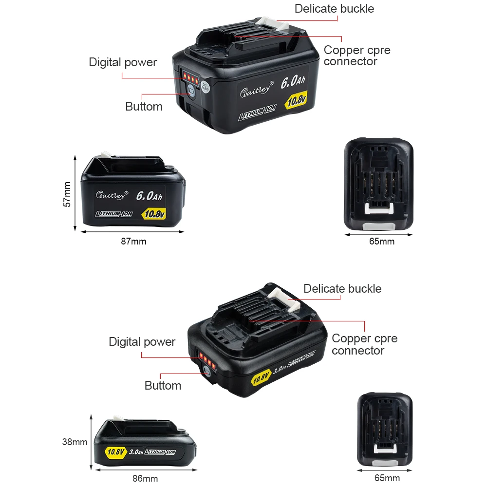 Bateria de Lítio Recarregável de Waitley 3.0ah para Makita 10v e 12v Power Tools Bl1040b 1015 1020b Cxt Series 10.8v 6.0ah 6000mah - Image 6