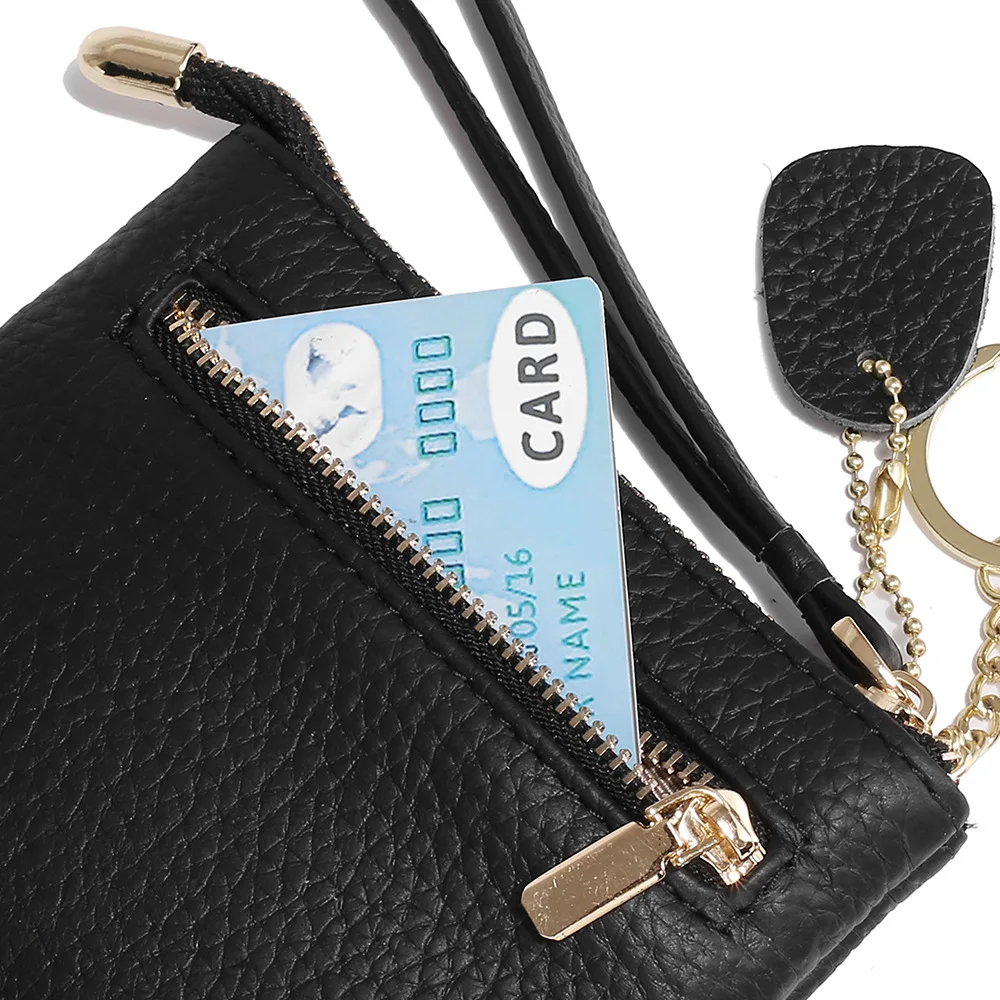 WESTCREEK Brand Fox Pattern Slim Genuine Leather Cute Coin Purse and Card Clip Wrist Small wallet with Key Ring