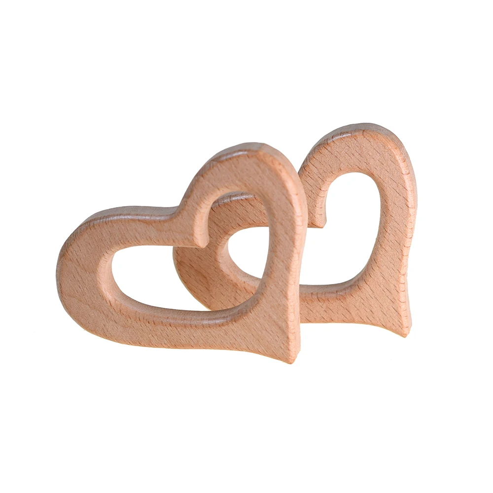 1pcs Reusable Heart Shape Beech Wooden Teether Nature Pattern Wood Pendant Baby Kids Teethers