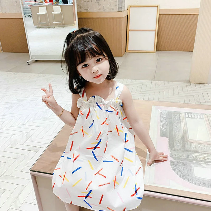 2020 Girls Dress Summer New Children's Clothing Casual Color Striped Love Suspender Sweet Princess | Детская одежда и обувь
