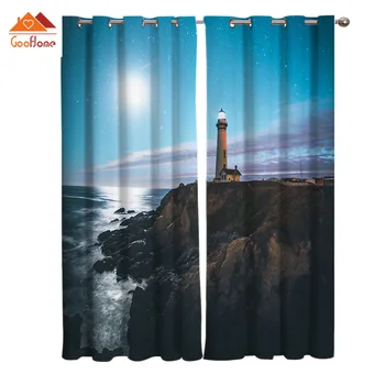 

Lighthouse Coast Cliff Sky Window Curtains Living Room Outdoor Fabric Drapes Curtain Home Decor