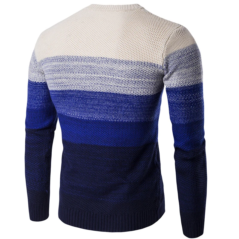 MJARTORIA Brand Casual Sweater O-Neck Striped Slim Men Long Sleeve Patchwork Male Pollover Sweater Clothes Agasalho Masculino