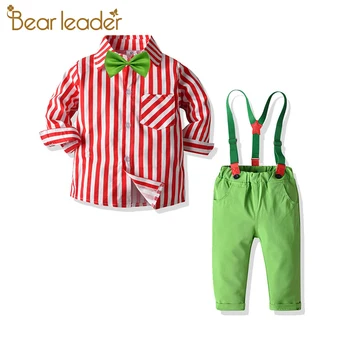 

Bear Leader Kids Striped Clothing Sets 2020 New Autumn Boys Party Suspender Outfits Baby Casual Clothes Bowtie Suits Cool Sets