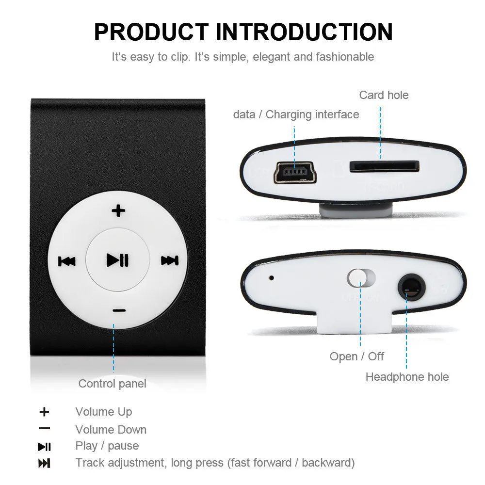 USB MP3-плеер с зажимом, портативный мини-светильник, медиаплеер, металлический MP3-плеер, поддержка 32 ГБ, карта MicroTF, гарнитура, FM радио, видео