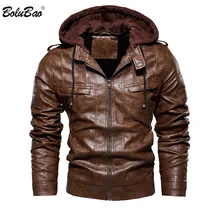 Мужские кожаные куртки BOLUBAO, пальто, зимние мужские мотоциклетные куртки высокого качества из искусственной кожи, мужские однотонные кожаные куртки с капюшоном