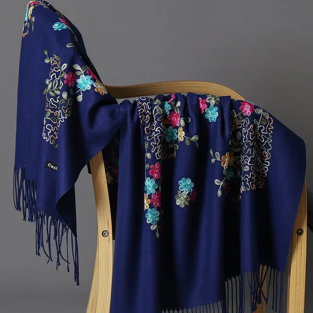navyblue Осень Зима женский Пашмина из мягкой ткани шарф женский кашемировый длинный шарф обертывание теплое одеяло теплый палантин Прямая поставка - Цвет: navyblue