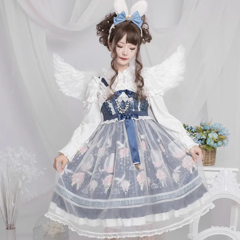 Em promoção! Jsk Lolita Vestido Vitoriano Princesa De Bolinhas