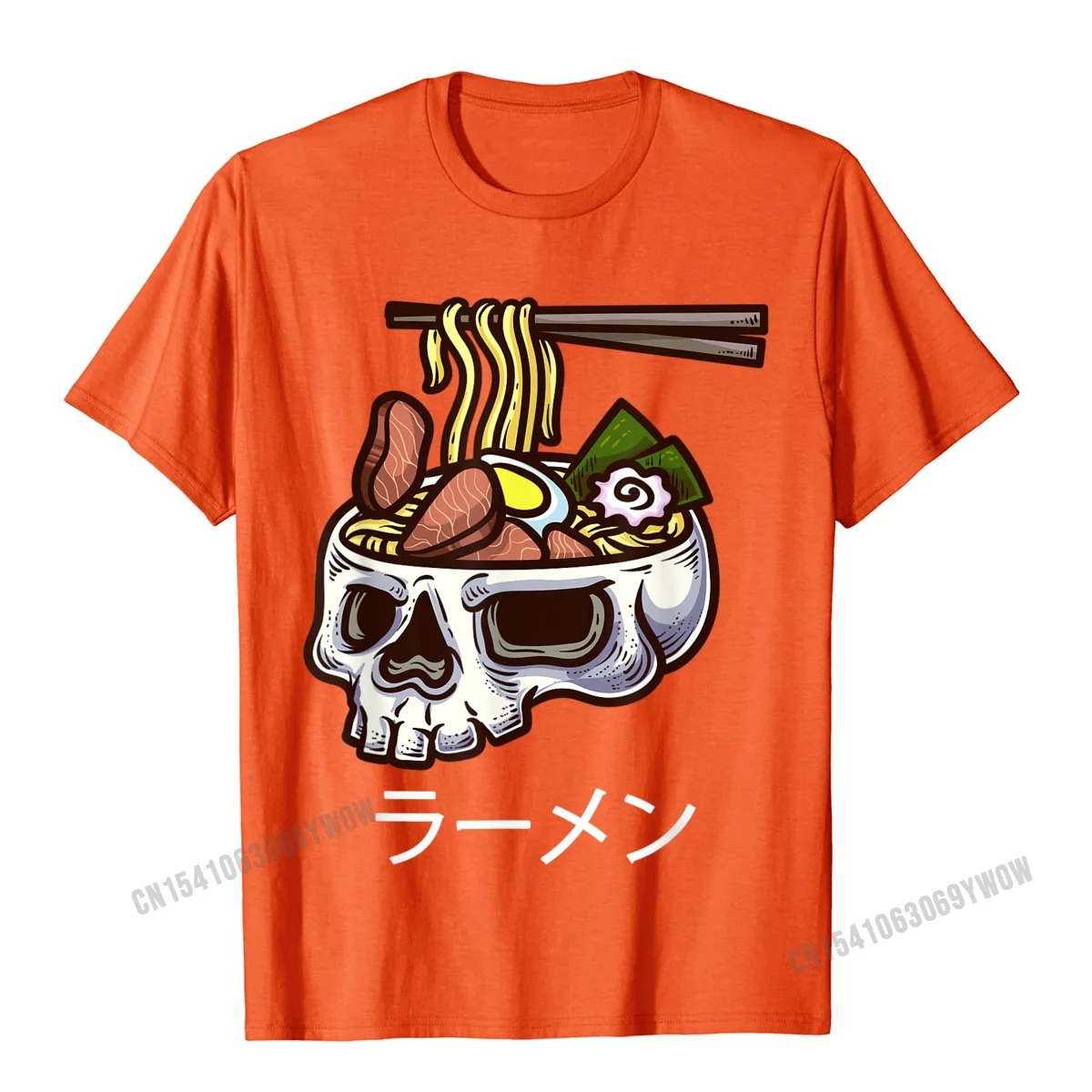 Geek Tshirts Group Short Sleeve Coupons Round Collar Cotton Tops & Tees Street T Shirts for Men Summer Fall Top Quality Ramen Noodles Japanese Noodles Skull Brain Food Bowl T-Shirt__767 orange
