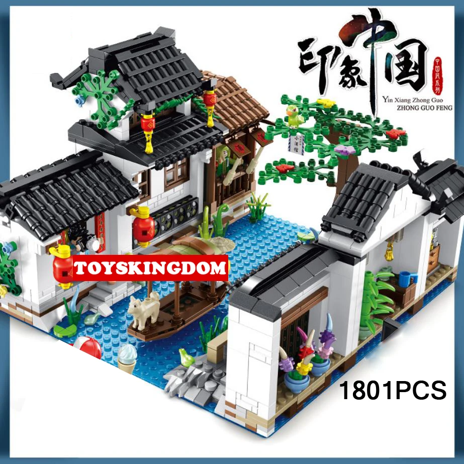 

Creator Chinese classic huizhou Architecture design block Chinatown city mini street view Jiangnan Water Life brick figures toys