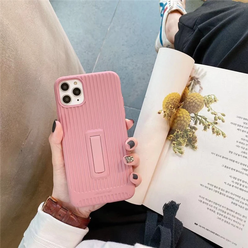 Карамельный цвет Текстура багажа ремешок на руку мягкий чехол s для iphone 11promax X XS Max XR 6S 7 8 Plus Стенд чехол для телефона чехол - Цвет: Небесно-голубой
