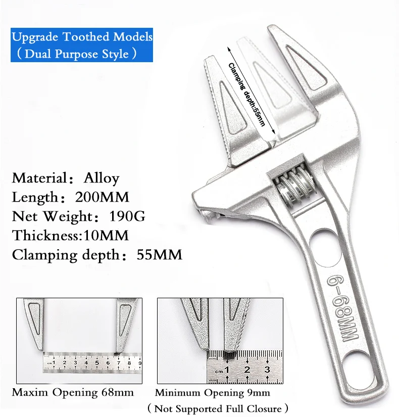 Adjustable Wrench Universal Monkey Spanner Multi-function plumbing Hand Tools Nut Sink Wrench Bathroom Pipe Large Open Spanner - Image 5