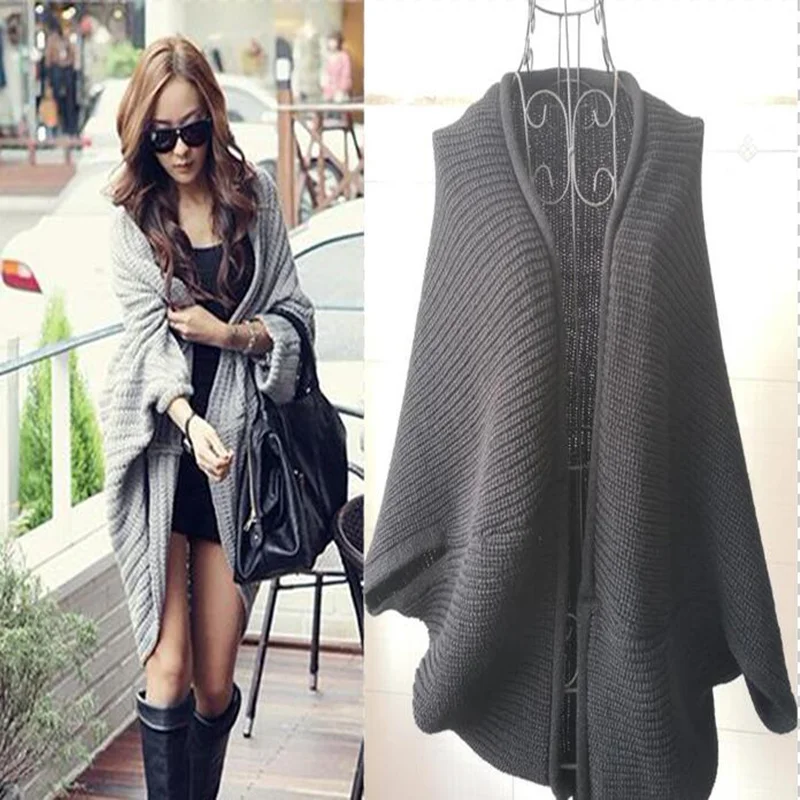 

Winter Women's Shawl Bat Sleeve Loose Knitted Sweater Cardigans Stylish High Street Long Sleeve Female Cardigan Outwear