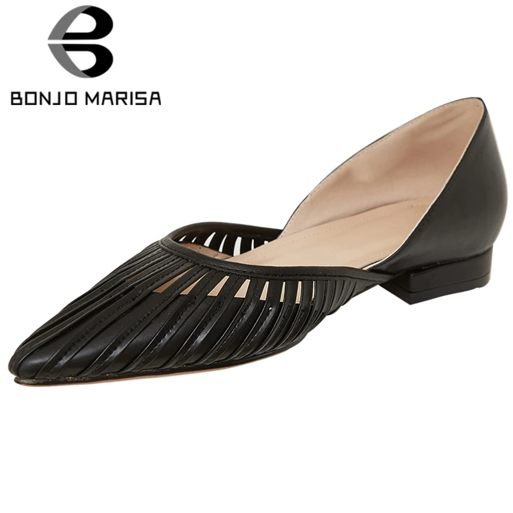 

BONJOMARISA Luxury Brand Lady Summer Comfort Genuine Leather Flats Breathable slip-on Date Flats Women Daily slip-on Shoes Woman