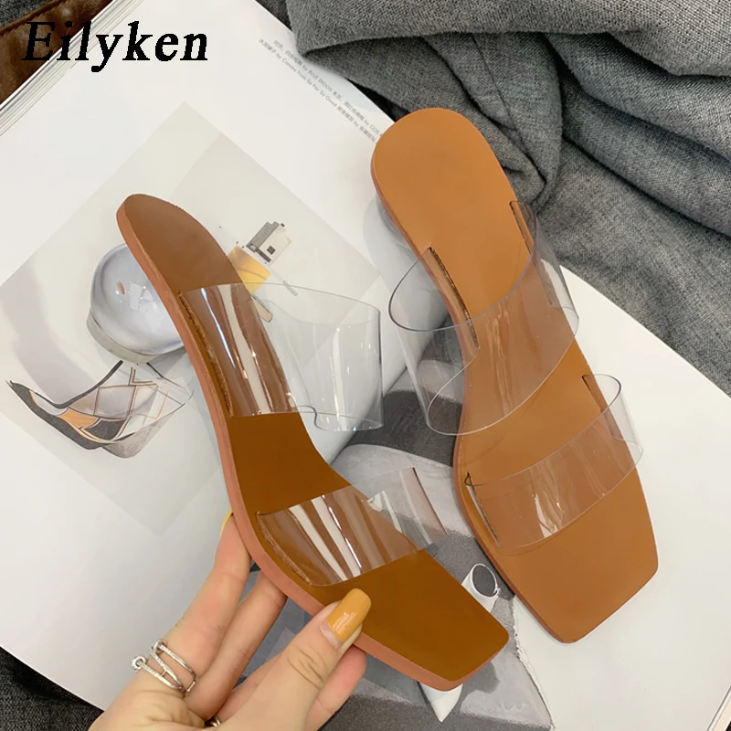 EilyKen/Большие размеры 41 42 43 Модные прозрачные туфли без задника Женские шлепанцы