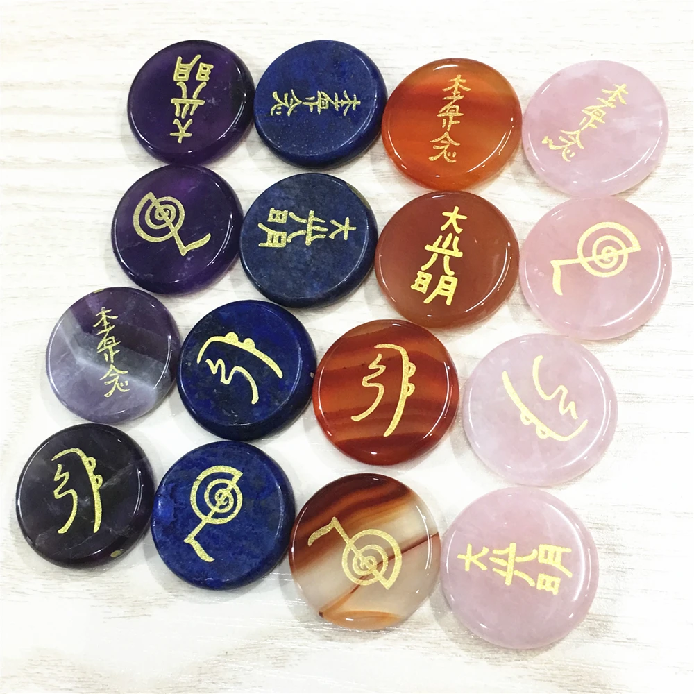Новый натуральный камень с гравировкой балансирующие символы Usui Reiki чакра
