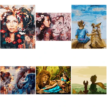 

Painting By Number DIY Humans And Animals Getting Along Well Deep Affection Figure Canvas Room Decoration Art Picture Present