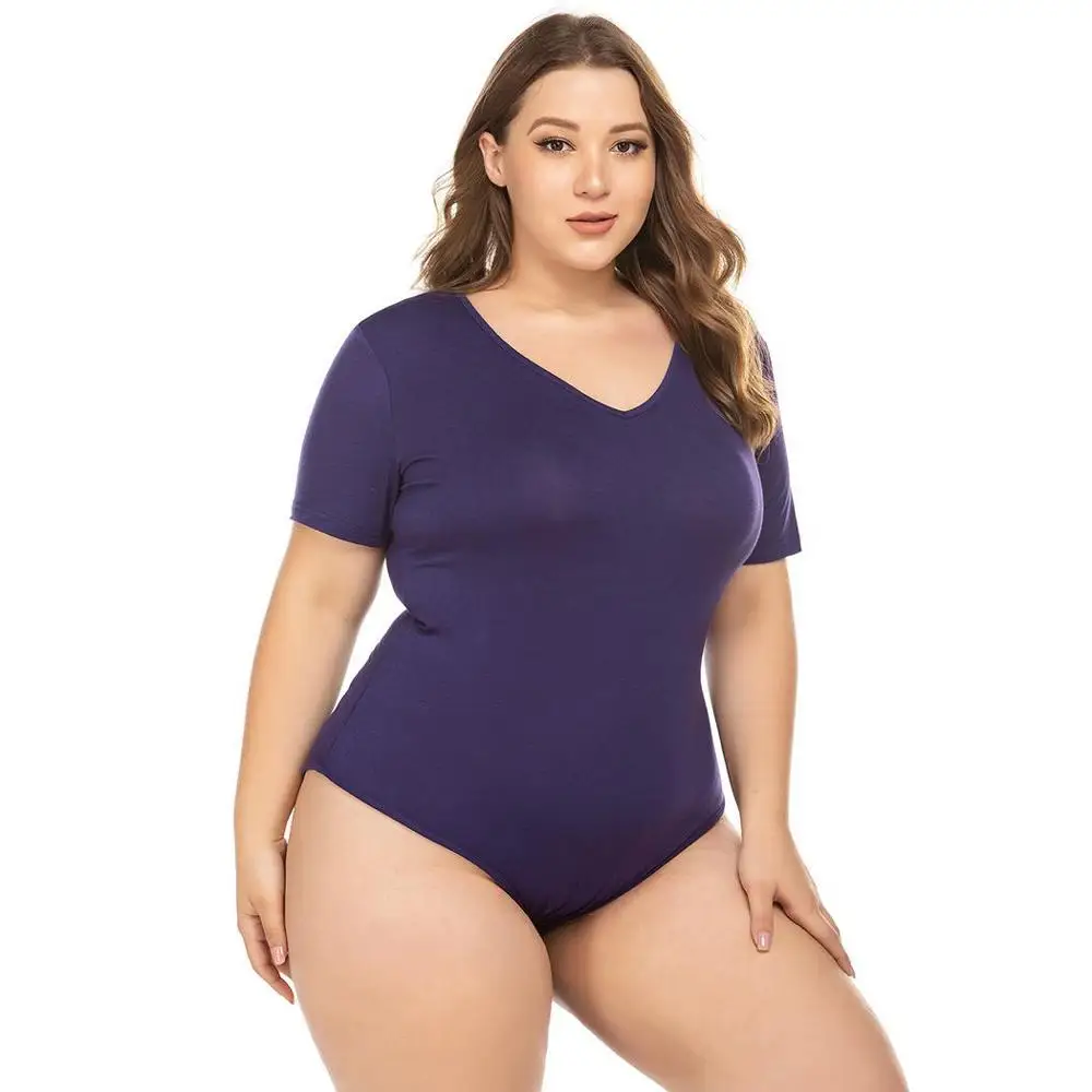 IN'VOLAND Plus Size Women Bodysuits Short Sleeve O Neck Female Overall