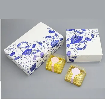 

10pcs white Gift Box Dark blue flower gift box Handmade Soap Packing Box Egg Tart Packaging Wedding Favor Gift Cake Box Bag