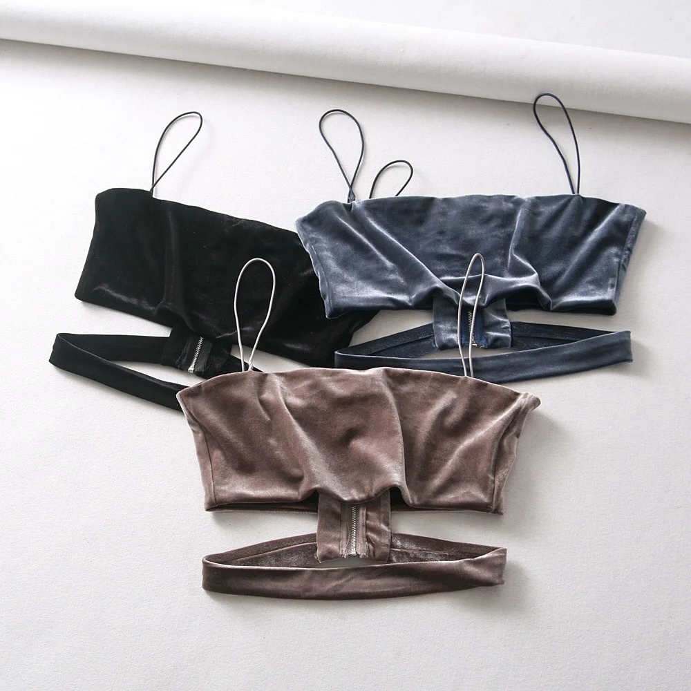 

Autumn Clothing New Style Europe And America Stroke Back Zipper Slim Fit Velvet Camisole Women's Autumn Gold Velvet Vest Base Sh