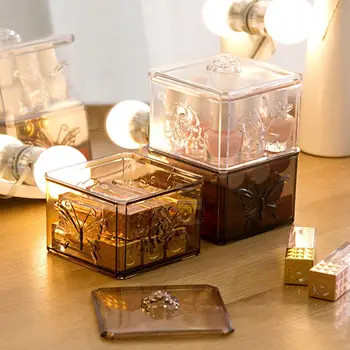 

Clear Flower Butterfly Engraved Lipstick Cotton Pad Container Organizer Swab Storage Box with Lid Cosmetic Container