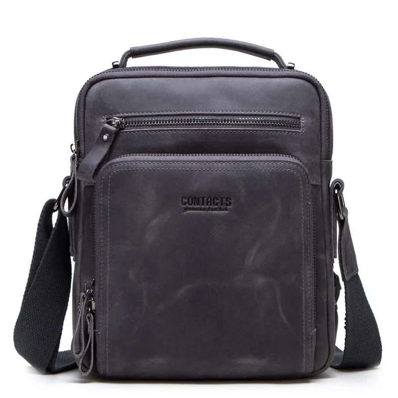 Shoulder Bag Small Bag Messenger Bag Men's Small Square Bag Men's Boutique Vintage Leather Casual Crazy Horse Leather Bag - Цвет: Серый