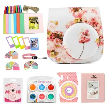 

WOGOZAN Mini Camera Case Orange Flowers Kit for Fujifilm Instax Mini 9 8 8+ Instant Film Camera Premium PU Leather Includes mini