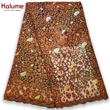 Kalume Latest African Tulle Lace Fabric Sequins 5 Yards Nigerian French Net Lace Fabric For Diy Sew Party Wedding Cloth H2750
