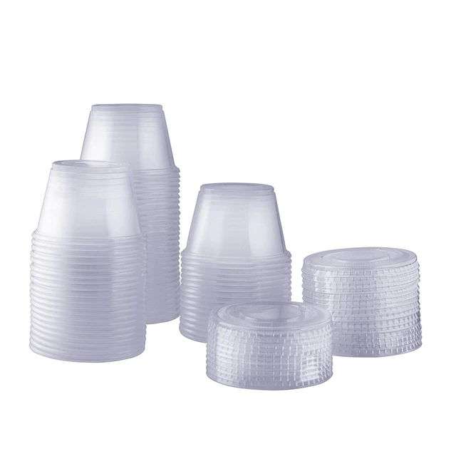 4 oz Plastic Clear Disposable Portion Cups with Lids for Sauce Cup